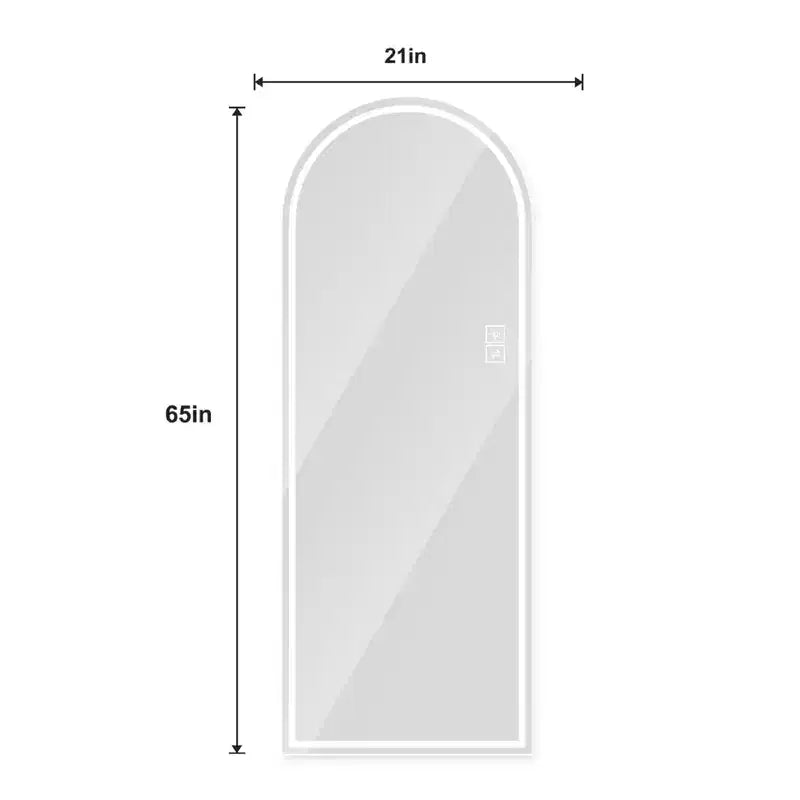 Miroir LED arqué pleine longueur 65 x 21 pouces, intensité variable, autoportant ou mural pour chambre, salon, dressing