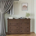 Commode 7 tiroirs pour chambre, commode en bois, meuble TV cannelé, organisateur de rangement pour salon, couloir et entrée, Noyer