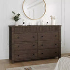 Commode 7 tiroirs pour chambre, commode en bois, meuble TV cannelé, organisateur de rangement pour salon, couloir et entrée, Noyer