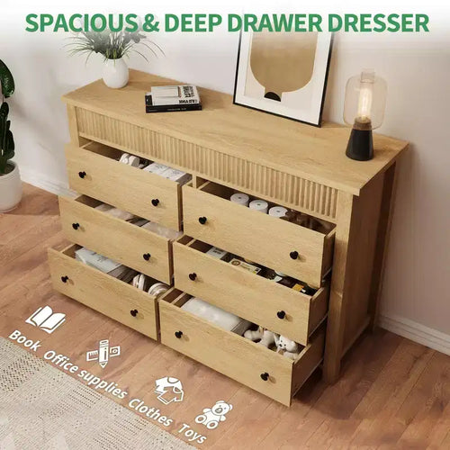 Commode 7 tiroirs pour chambre, commode en bois, meuble TV cannelé, organisateur de rangement pour salon, couloir et entrée, Noyer