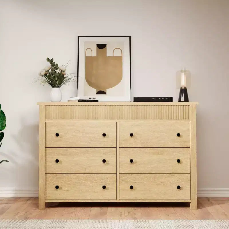 Commode 7 tiroirs pour chambre, commode en bois, meuble TV cannelé, organisateur de rangement pour salon, couloir et entrée, Noyer