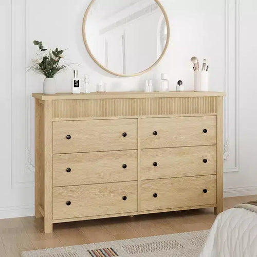 7 Drawer Dresser for Bedroom, Wooden Chest of Drawers, Fluted TV Stand, Storage Organizer for Living Room, Hallway and Entryway, Walnut