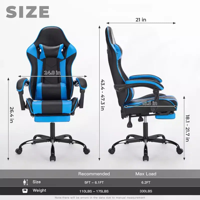 Chaise de jeu pivotante et réglable Okak avec appuie-tête et support lombaire, chaise de bureau ergonomique pour adultes