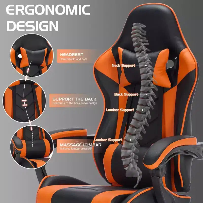 Chaise de jeu pivotante et réglable Okak avec appuie-tête et support lombaire, chaise de bureau ergonomique pour adultes