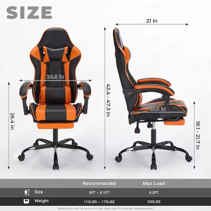 Chaise de jeu pivotante et réglable Okak avec appuie-tête et support lombaire, chaise de bureau ergonomique pour adultes
