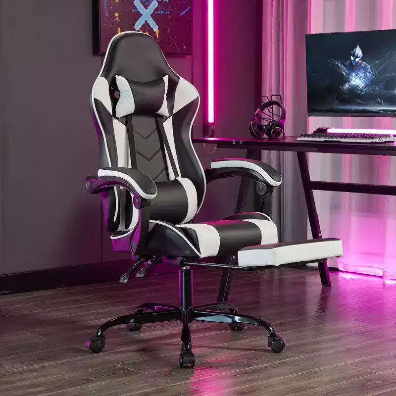 Chaise de jeu pivotante et réglable Okak avec appuie-tête et support lombaire, chaise de bureau ergonomique pour adultes