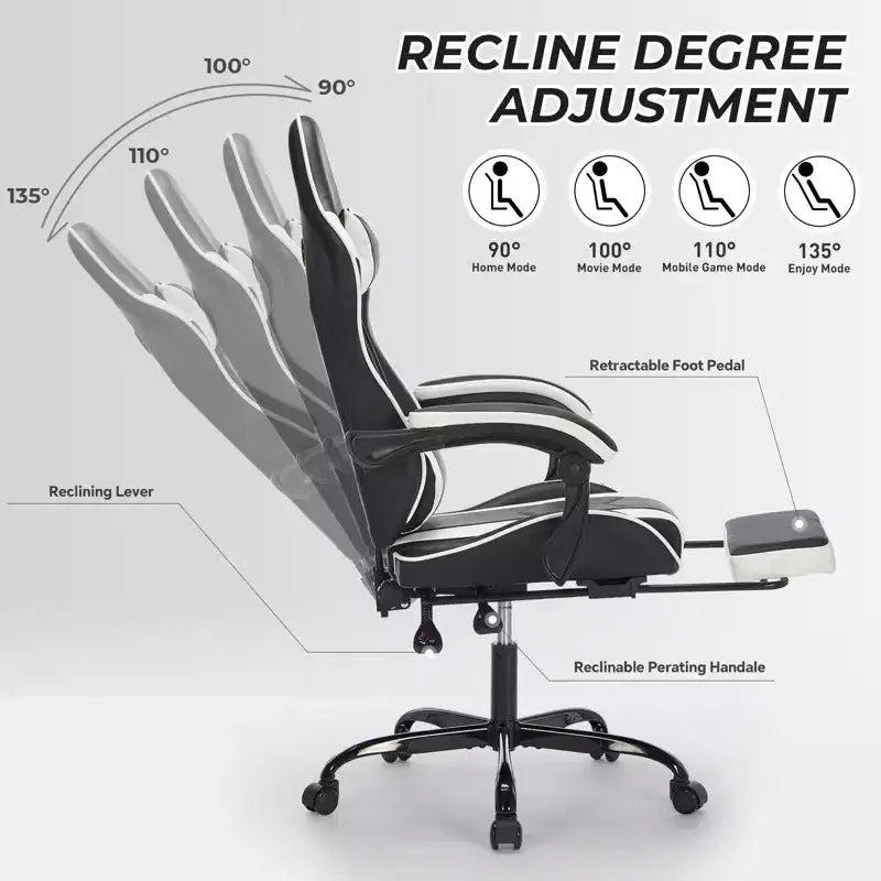 Chaise de jeu pivotante et réglable Okak avec appuie-tête et support lombaire, chaise de bureau ergonomique pour adultes