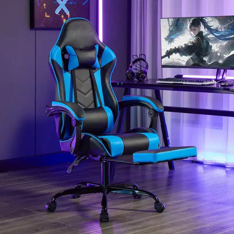 Chaise de jeu pivotante et réglable Okak avec appuie-tête et support lombaire, chaise de bureau ergonomique pour adultes