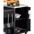 Table de barbecue robuste GustoWave pour Big Green Egg Large, station de préparation extérieure avec rangement, plateau en acier inoxydable, roulettes verrouillables - Noir