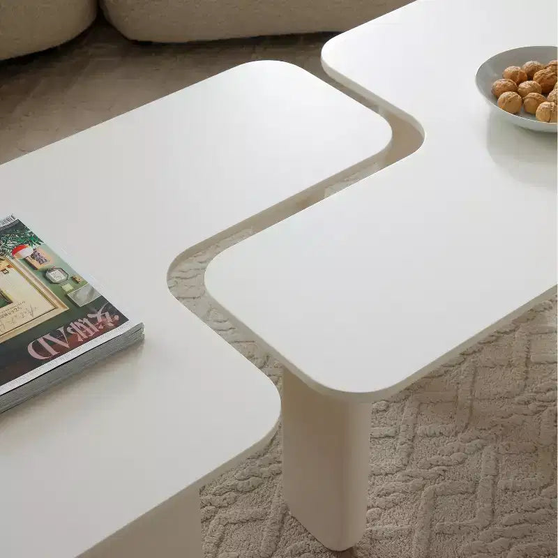 35 Table basse moderne en forme de L, peinture verte, multicouche, combinable, peu encombrante, blanche
