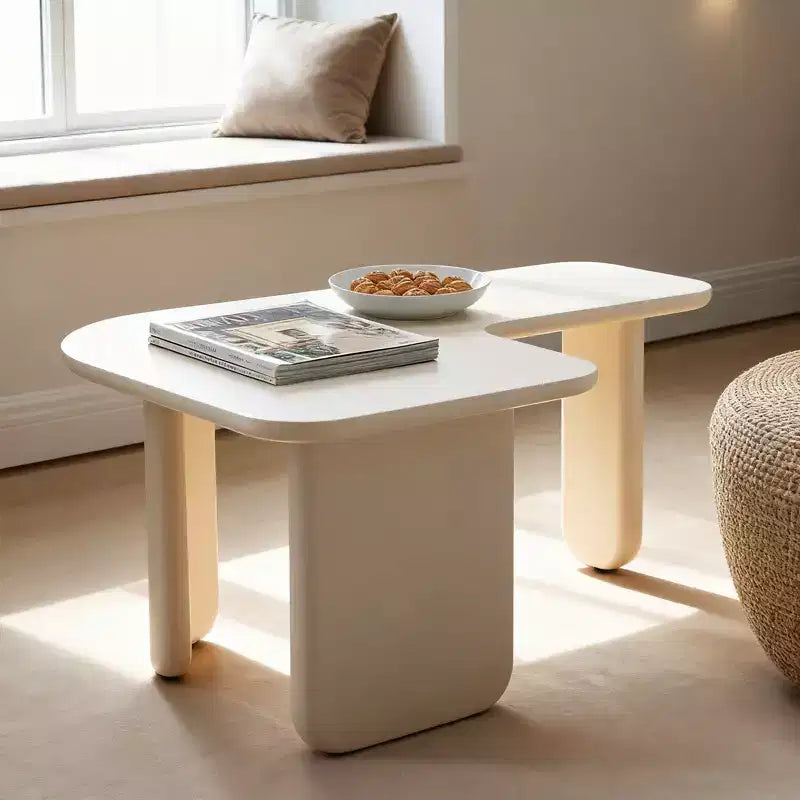 35 Table basse moderne en forme de L, peinture verte, multicouche, combinable, peu encombrante, blanche