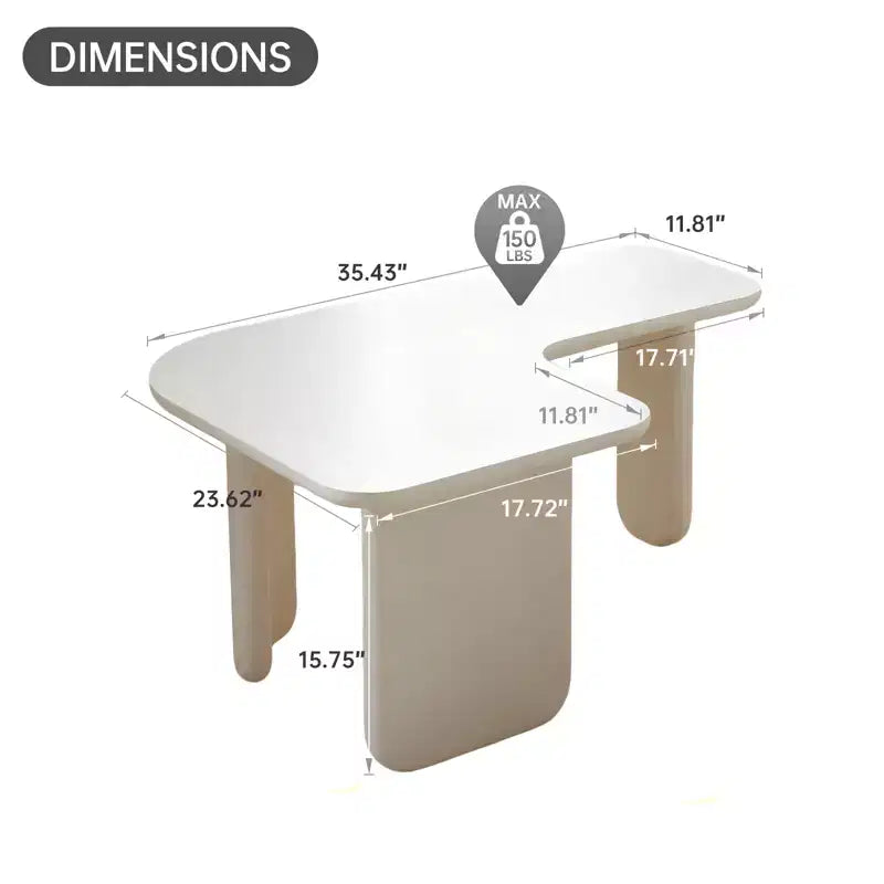 35 Table basse moderne en forme de L, peinture verte, multicouche, combinable, peu encombrante, blanche