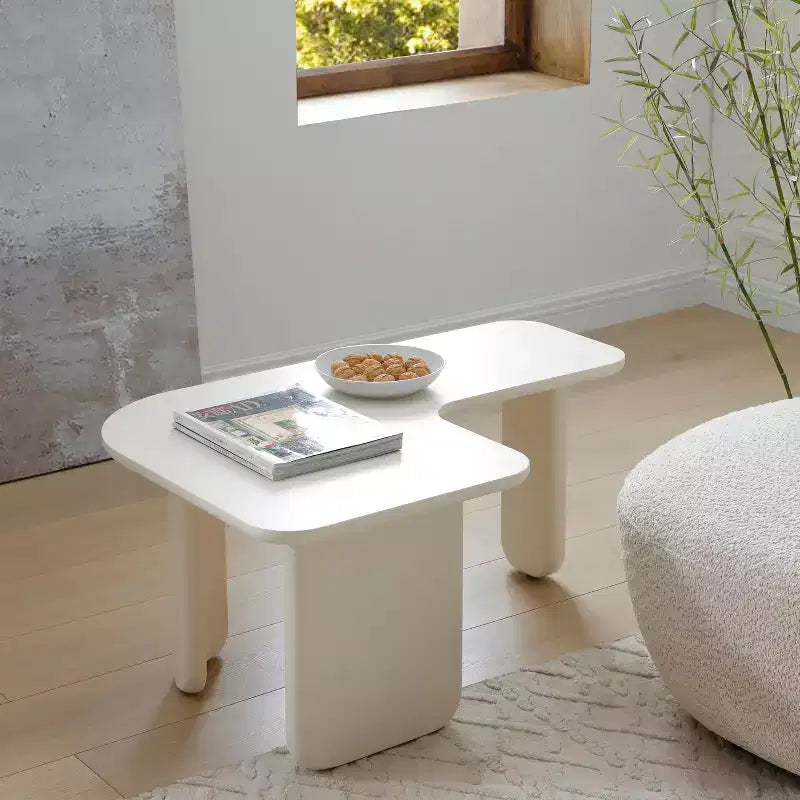 35 Table basse moderne en forme de L, peinture verte, multicouche, combinable, peu encombrante, blanche