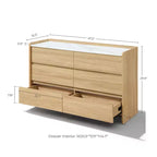 LuxenHome Commode à 6 tiroirs chêne noisetier 47,2 po avec côtés surélevés, plateau en faux marbre, bois manufacturé durable marron