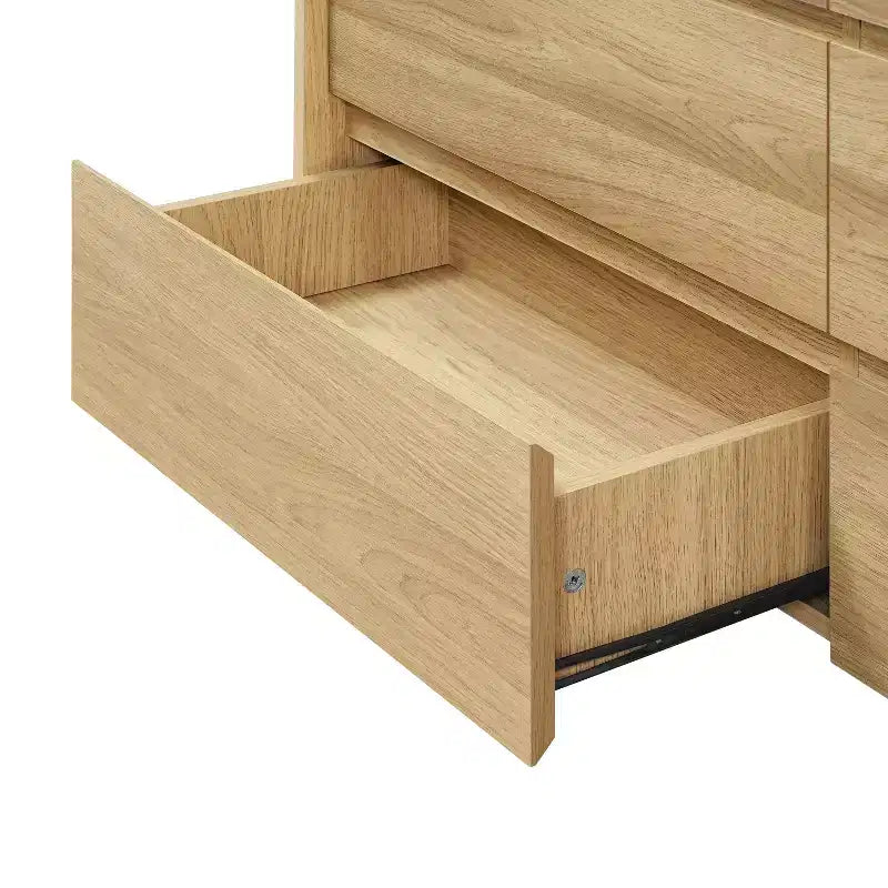 LuxenHome Commode à 6 tiroirs chêne noisetier 47,2 po avec côtés surélevés, plateau en faux marbre, bois manufacturé durable marron