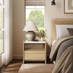 LuxenHome Table de chevet 23" en chêne avec plateau en faux marbre, table de chevet en bois avec étagère de rangement ouverte marron