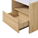 LuxenHome Table de chevet 23" en chêne avec plateau en faux marbre, table de chevet en bois avec étagère de rangement ouverte marron