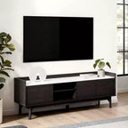 LuxenHome 63 Black TV Stand for TVs up to 65, Faux Marble-Top Media Console Brown