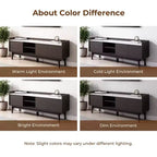 Meuble TV LuxenHome 63" noir pour téléviseurs jusqu'à 65", console média avec plateau aspect marbre marron