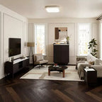 Meuble TV LuxenHome 63" noir pour téléviseurs jusqu'à 65", console média avec plateau aspect marbre marron