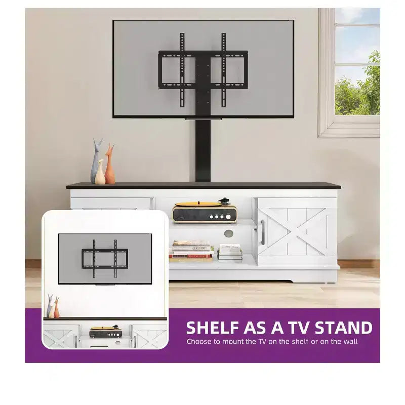 Meuble TV de ferme avec support pour téléviseur 70 pouces, centre de divertissement, console multimédia avec support réglable en hauteur pour salon