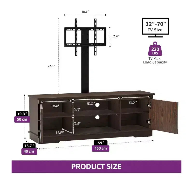 Meuble TV de ferme avec support pour téléviseur 70 pouces, centre de divertissement, console multimédia avec support réglable en hauteur pour salon