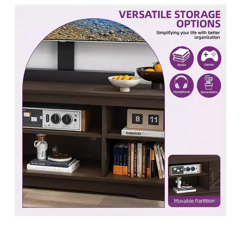 Meuble TV de ferme avec support pour téléviseur 70 pouces, centre de divertissement, console multimédia avec support réglable en hauteur pour salon