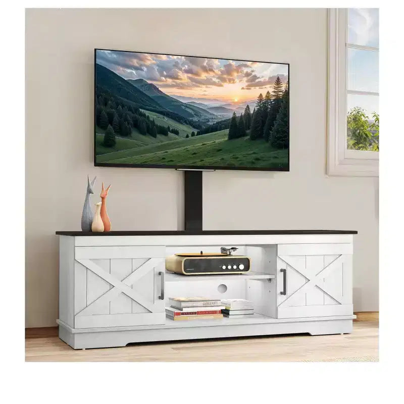 Meuble TV de ferme avec support pour téléviseur 70 pouces, centre de divertissement, console multimédia avec support réglable en hauteur pour salon