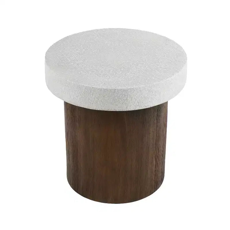 MAYEERTY 1 table d'appoint cylindrique, table d'appoint en similicuir et texture bois pour salon, patio, chambre à coucher (intérieur/extérieur)