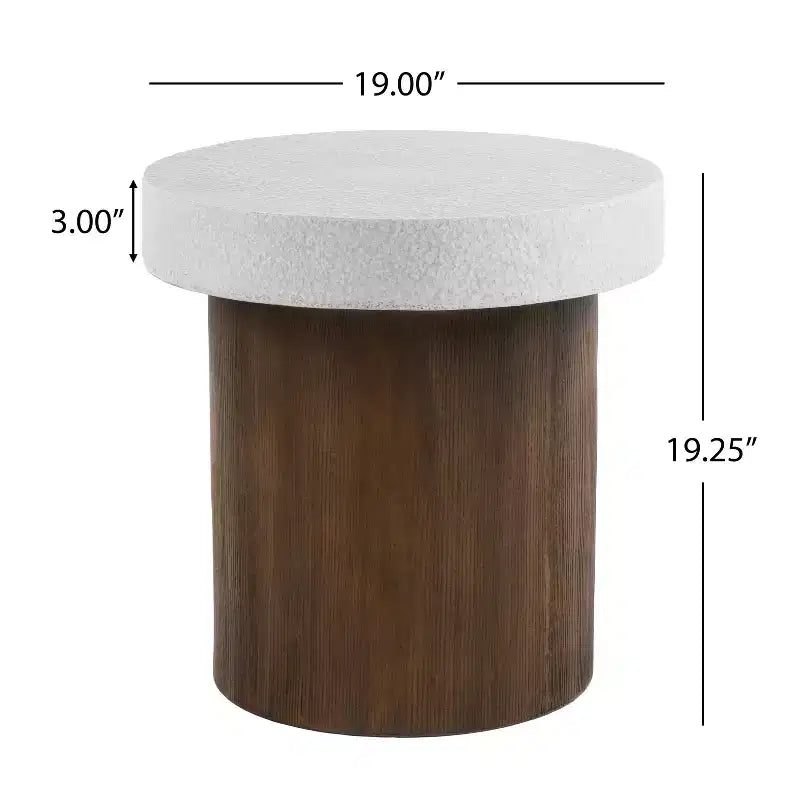 MAYEERTY 1 table d'appoint cylindrique, table d'appoint en similicuir et texture bois pour salon, patio, chambre à coucher (intérieur/extérieur)