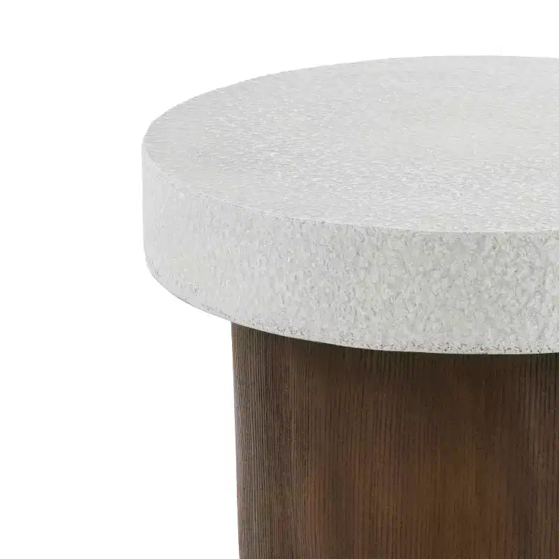 MAYEERTY 1 table d'appoint cylindrique, table d'appoint en similicuir et texture bois pour salon, patio, chambre à coucher (intérieur/extérieur)
