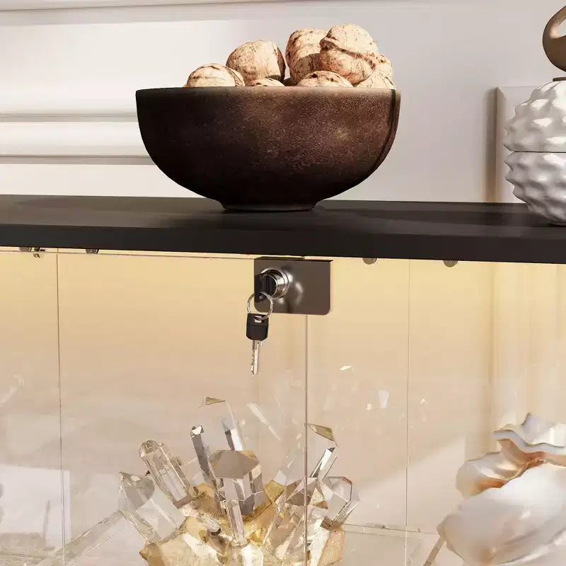 Vitrine en verre Famapy avec lumières LED et portes verrouillables - Bibliothèque vitrine avec lumière