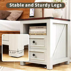 Table de chevet de ferme Dyonery 18 avec station de recharge, table d'appoint avec 2 tiroirs, table d'appoint pour salon, blanche