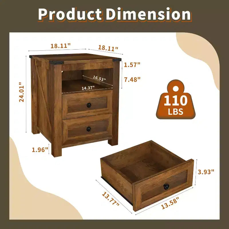 Table de chevet de ferme Dyonery 18 avec station de recharge, table d'appoint avec 2 tiroirs, table d'appoint pour salon, blanche