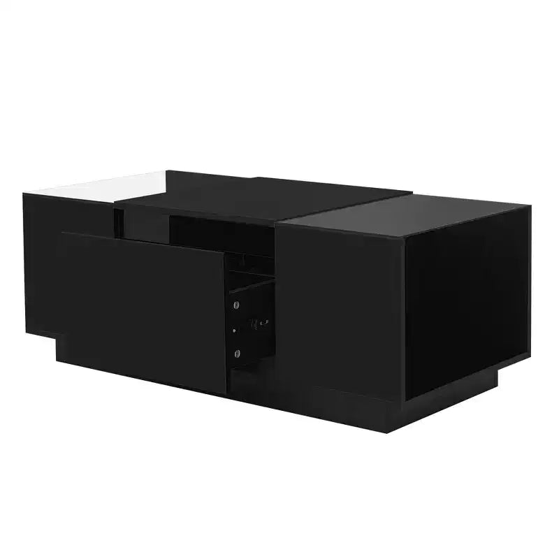 Table basse moderne avec lumières LED, table basse rectangulaire avec rangement, table basse avec tiroirs pour salon