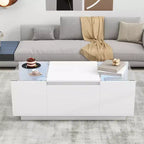 Table basse moderne avec lumières LED, table basse rectangulaire avec rangement, table basse avec tiroirs pour salon