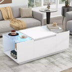 Table basse moderne avec lumières LED, table basse rectangulaire avec rangement, table basse avec tiroirs pour salon