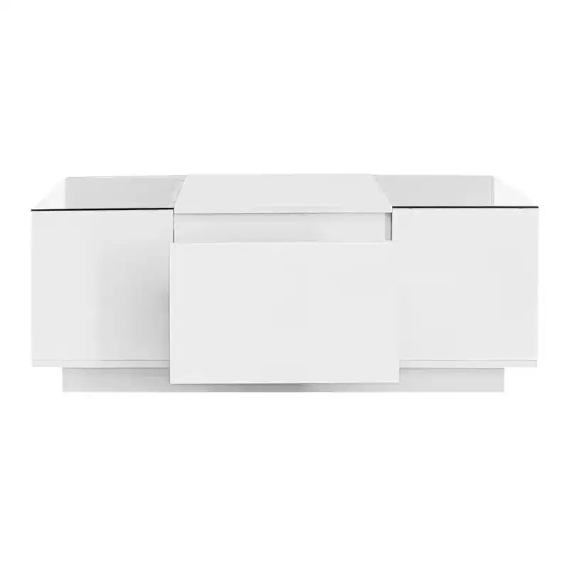 Table basse moderne avec lumières LED, table basse rectangulaire avec rangement, table basse avec tiroirs pour salon