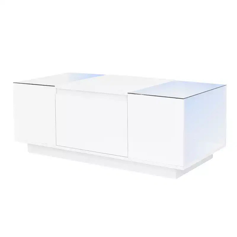 Table basse moderne avec lumières LED, table basse rectangulaire avec rangement, table basse avec tiroirs pour salon