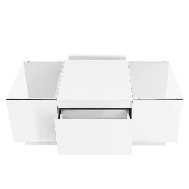 Table basse moderne avec lumières LED, table basse rectangulaire avec rangement, table basse avec tiroirs pour salon