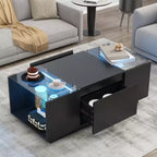 Table basse moderne avec lumières LED, table basse rectangulaire avec rangement, table basse avec tiroirs pour salon