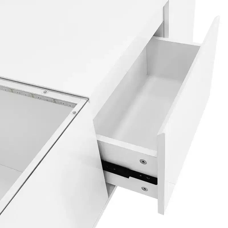 Table basse moderne avec lumières LED, table basse rectangulaire avec rangement, table basse avec tiroirs pour salon