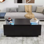 Table basse moderne avec lumières LED, table basse rectangulaire avec rangement, table basse avec tiroirs pour salon