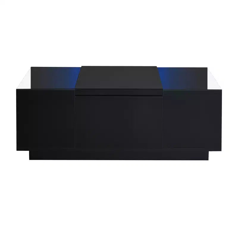 Table basse moderne avec lumières LED, table basse rectangulaire avec rangement, table basse avec tiroirs pour salon