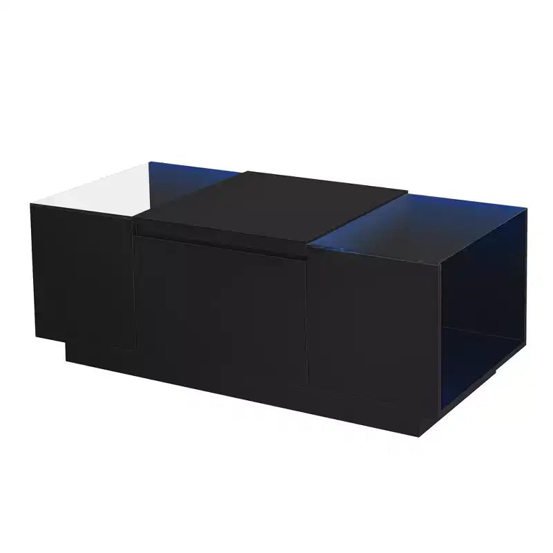 Table basse moderne avec lumières LED, table basse rectangulaire avec rangement, table basse avec tiroirs pour salon