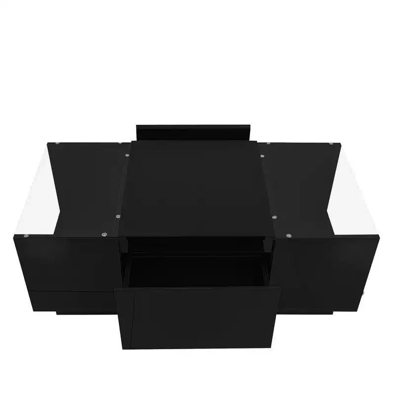 Table basse moderne avec lumières LED, table basse rectangulaire avec rangement, table basse avec tiroirs pour salon