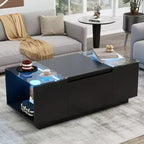 Modern Coffee Table with LED Lights, Rectangle Center Table with Storage, Coffee Table with Drawers for Living Room