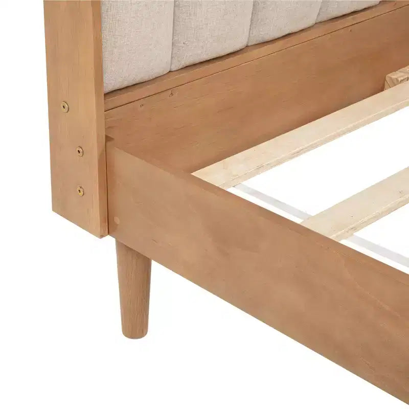 Lit en bois Queen size Luxystar avec tête de lit capitonnée style touches de piano et cadre de lit renforcé, couleur blé