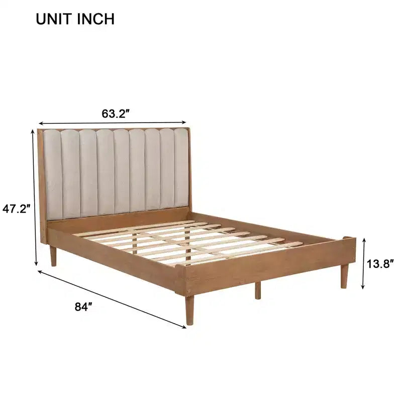 Lit en bois Queen size Luxystar avec tête de lit capitonnée style touches de piano et cadre de lit renforcé, couleur blé