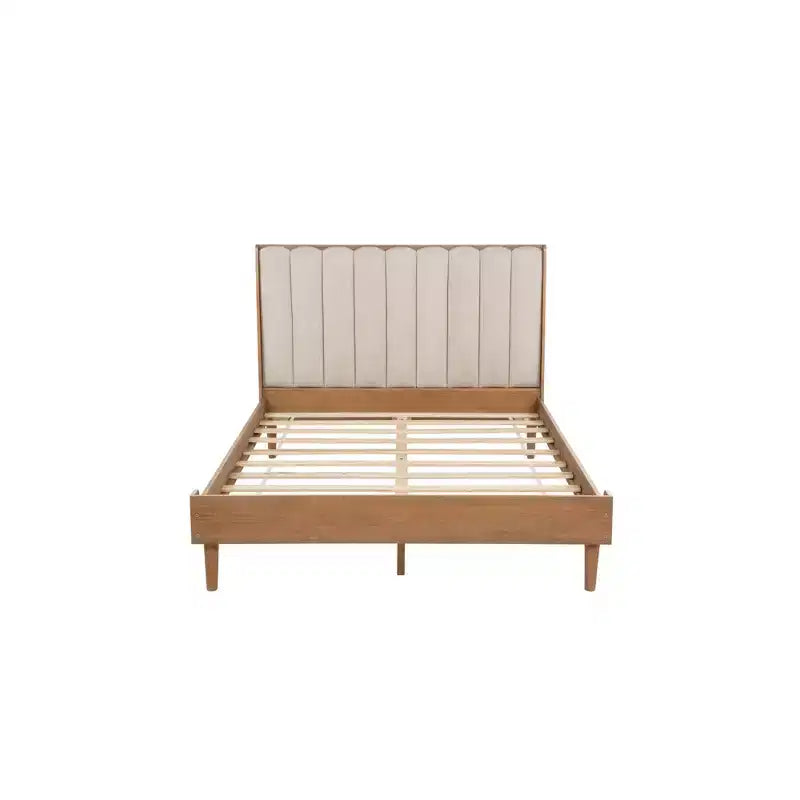 Lit en bois Queen size Luxystar avec tête de lit capitonnée style touches de piano et cadre de lit renforcé, couleur blé